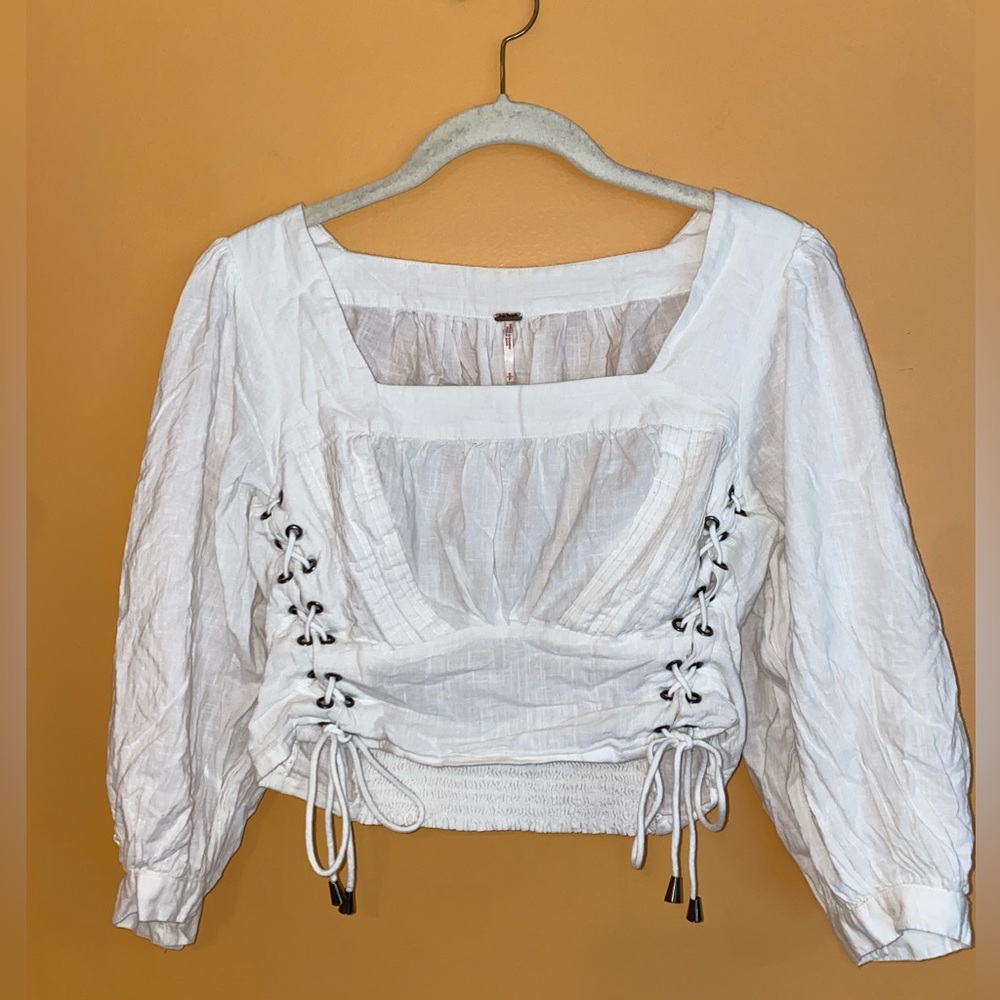 Free People White Lace-up Crop Top Blouse Sm
